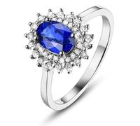 Wycian Veretta - Anillo de plata para mujer de 18 quilates de zafiro auténtico creado en laboratorio ovalado con 4 puntas, número sólido, no chapado, premio para señor Año Nuevo joyas, 8, Oro de 18