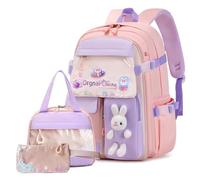 WYCY Mochila para niñas, bonita mochila escolar Kawaii de arena movediza, puerta de refrigerador, mochila escolar de gran capacidad, Mochila escolar + bolsa de almuerzo + estuche rosa
