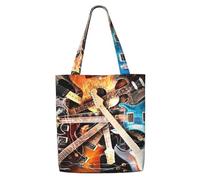 WYCZHY Bolsa grande reutilizable y resistente con estampado de guitarra musical, bolsas de regalo reutilizables de lona de alta calidad, para el trabajo y la compra