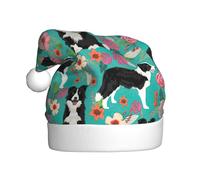WYCZHY Border Collie - Gorro de Papá Noel con estampado floral para Navidad, fiesta de Navidad, gorra roja para adultos, mujeres y hombres, accesorio con gorras de invierno