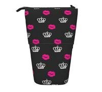 WYCZHY Crown and Lips - Estuche para lápices de pie, espaciosas bolsas para lápices, bolsa para bolígrafos, trabajo, oficina, artistas, suministros, Black, Talla única, Organizador de bolsas
