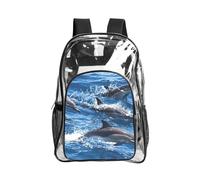 WYCZHY Dolphins in the sea - Bolsa transparente resistente con estampado de delfines en el mar, bolsa transparente reforzada para playa, deportes al aire libre, viajes