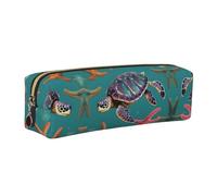 WYCZHY Estuche de piel con estampado de tortuga marina y estrella de mar para estudiantes, bolsa de gran capacidad para la escuela y herramientas de papelería, Gold, Talla única, Neceser de maquillaje