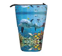 WYCZHY Estuche para lápices con diseño de delfín oceánico mirando a ti, espaciosas bolsas para lápices, bolsa para bolígrafos, trabajo, oficina, artistas, suministros, Black, Talla única, Organizador