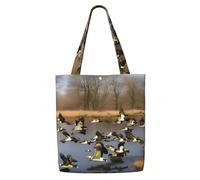 WYCZHY Flying Wild Ducks - Bolsa grande reutilizable y resistente con estampado de patos salvajes, bolsas de regalo reutilizables de lona de alta calidad, para el trabajo y compras
