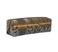 WYCZHY Flying Wild Ducks - Estuche de piel para lápices con impresión de patos salvajes, bolsa de gran capacidad para la escuela y herramientas de papelería, Gold, Talla única, Neceser de maquillaje
