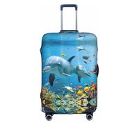 WYCZHY Ocean Dolphin Looking at You - Funda de maleta grande con estampado de delfín oceánico, funda elástica con cremallera, protege el equipaje durante el viaje, White, S