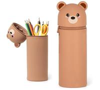 Wydexint Kawaii Astuccio Scuola 2 in 1 in Morbido Silicone, Portapenne da Tavolo, Astuccio 2 In 1 con Cerniera, Silicone morbido 2 in 1 - astuccio carino per Scuola, Uffici (Orso Bruno)