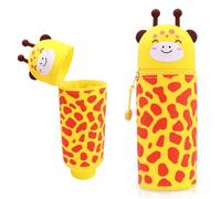 Wydexint Kawaii Astuccio Scuola 2 in 1 in Morbido Silicone, Portapenne da Tavolo, Astuccio 2 In 1 con Cerniera, Silicone morbido 2 in 1 - astuccio carino per Scuola, Uffici (Jirafa)