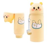 Wydexint Kawaii Astuccio Scuola 2 in 1 in Morbido Silicone, Portapenne da Tavolo, Astuccio 2 In 1 con Cerniera, Silicone morbido 2 in 1 - astuccio carino per Scuola, Uffici (Orso di Burro)