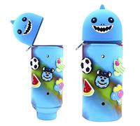 Wydexint Kawaii Astuccio Scuola 2 in 1 in Morbido Silicone, Portapenne da Tavolo, Astuccio 2 In 1 con Cerniera, Silicone morbido 2 in 1 - astuccio carino per Scuola, Uffici (Squalo)