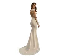 WYDYSLA Vestido de Novia, Encaje, Manga Larga, Vestido de Novia, Calcomanías de Flores, Vestido de Sirena, Vestido de Dama de Honor, Blanco, 14