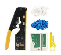 WYFCR Herramienta de crimpado RJ45 Pass Through Ethernet, CAT7 Kit de herramientas de crimpado, probador de cables de red, 50 conectores de paso CAT6, mini pelacables, alicates de