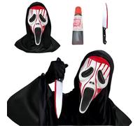 WYFDCZZP Set de Máscara Scream y Cuchillo Falso, Disfraz de Halloween, Careta Ghost Face de Látex Realista