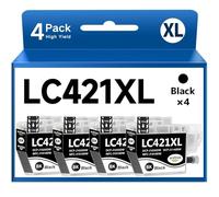 WYFYINK LC421 XL Cartuchos Compatibles con Brother LC421XL LC421 XL LC 421XL LC421VAL LC421XLVAL Cartuchos de Impresora Compatibles con Brother DCP-J1050DW MFC-J1010DW DCP-J1140DW (4 Negros)