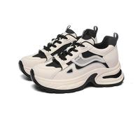 WYGGD Plataforma de Las Mujeres Chunky Zapatillas Casual Trainers Fondo Grueso de Cuero Viejo papá Zapatos de Moda Suela Blanda Correr Viajes Zapatos,Black-36