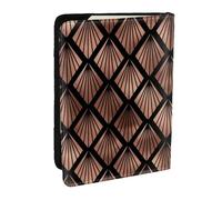 Wykjtwo Abanicos Art Deco De Oro Rosa sobre Negro, Funda para Pasaporte Cartera de Viaje de Cuero PU Funda para Pasaporte Fundas para Pasaporte 6,5 Pulgadas