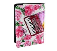 Wykjtwo Acuarela Acordeón Flor Rosa, Funda para Pasaporte Cartera de Viaje de Cuero PU Funda para Pasaporte Fundas para Pasaporte 6,5 Pulgadas