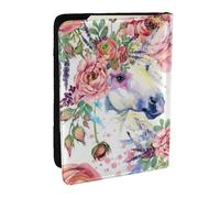 Wykjtwo Acuarela Caballo Rosas Flores, Funda para Pasaporte Cartera de Viaje de Cuero PU Funda para Pasaporte Fundas para Pasaporte 6,5 Pulgadas