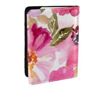 Wykjtwo Acuarela Flores Rosa Fucsia, Funda para Pasaporte Cartera de Viaje de Cuero PU Funda para Pasaporte Fundas para Pasaporte 6,5 Pulgadas