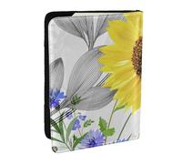 Wykjtwo Acuarela Girasoles Amarillos Flores Azules, Funda para Pasaporte Cartera de Viaje de Cuero PU Funda para Pasaporte Fundas para Pasaporte 6,5 Pulgadas