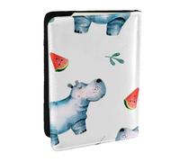 Wykjtwo Acuarela Lindo Hipopótamo Sandía, Funda para Pasaporte Cartera de Viaje de Cuero PU Funda para Pasaporte Fundas para Pasaporte 6,5 Pulgadas
