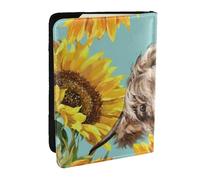 Wykjtwo Alto y Vaca con Girasoles., Funda para Pasaporte Cartera de Viaje de Cuero PU Funda para Pasaporte Fundas para Pasaporte 6,5 Pulgadas