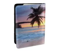 Wykjtwo Amanecer Tropical Palmera Isla, Funda para Pasaporte Cartera de Viaje de Cuero PU Funda para Pasaporte Fundas para Pasaporte 6,5 Pulgadas
