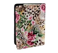 Wykjtwo Animal Tigre Estampado de Leopardo Rosa Flor Impreso, Funda para Pasaporte Cartera de Viaje de Cuero PU Funda para Pasaporte Fundas para Pasaporte 6,5 Pulgadas