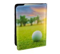 Wykjtwo Atardecer de Pelota de Golf Verde Impreso, Funda para Pasaporte Cartera de Viaje de Cuero PU Funda para Pasaporte Fundas para Pasaporte 6,5 Pulgadas