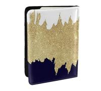 Wykjtwo Azul Marino Blanco Imitación Oro, Funda para Pasaporte Cartera de Viaje de Cuero PU Funda para Pasaporte Fundas para Pasaporte 6,5 Pulgadas