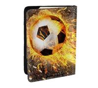 Wykjtwo Balón de fútbol en Llamas de Fuego ardiente, Funda para Pasaporte Cartera de Viaje de Cuero PU Funda para Pasaporte Fundas para Pasaporte 6,5 Pulgadas