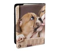 Wykjtwo Besar Cachorros de Bulldog inglés, Funda para Pasaporte Cartera de Viaje de Cuero PU Funda para Pasaporte Fundas para Pasaporte 6,5 Pulgadas