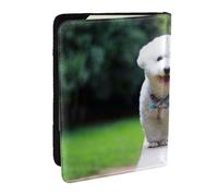 Wykjtwo Bichón Frisé Bokeh Mascotas Perros Parque Perros Blancos, Funda para Pasaporte Cartera de Viaje de Cuero PU Funda para Pasaporte Fundas para Pasaporte 6,5 Pulgadas