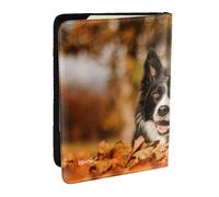 Wykjtwo Border Collie Bokeh Otoño Border Collie Negro, Funda para Pasaporte Cartera de Viaje de Cuero PU Funda para Pasaporte Fundas para Pasaporte 6,5 Pulgadas