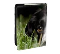 Wykjtwo Border Collie Mascotas Hierba Border Collie Negro, Funda para Pasaporte Cartera de Viaje de Cuero PU Funda para Pasaporte Fundas para Pasaporte 6,5 Pulgadas