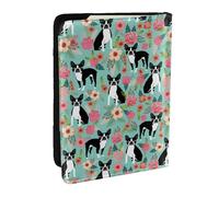 Wykjtwo Boston Terrier con Flores, Funda para Pasaporte Cartera de Viaje de Cuero PU Funda para Pasaporte Fundas para Pasaporte 6,5 Pulgadas
