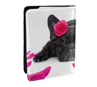 Wykjtwo Bulldog Francés con Rosa, Funda para Pasaporte Cartera de Viaje de Cuero PU Funda para Pasaporte Fundas para Pasaporte 6,5 Pulgadas