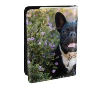 Wykjtwo Bulldog Francés Se Encuentra En Diseño De Flores, Funda para Pasaporte Cartera de Viaje de Cuero PU Funda para Pasaporte Fundas para Pasaporte 6,5 Pulgadas