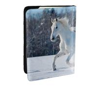 Wykjtwo Caballo Blanco en Invierno, Funda para Pasaporte Cartera de Viaje de Cuero PU Funda para Pasaporte Fundas para Pasaporte 6,5 Pulgadas
