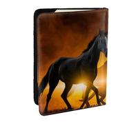 Wykjtwo Caballos Negros Impresión De Nubes Rojas Brillantes, Funda para Pasaporte Cartera de Viaje de Cuero PU Funda para Pasaporte Fundas para Pasaporte 6,5 Pulgadas