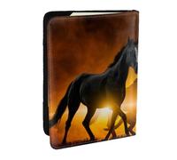 Wykjtwo Caballos Negros Nubes Rojas Brillantes Impresas, Funda para Pasaporte Cartera de Viaje de Cuero PU Funda para Pasaporte Fundas para Pasaporte 6,5 Pulgadas