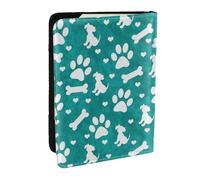 Wykjtwo Cachorro con Estampado de Pata de Perro Blanco y Verde Azulado, Funda para Pasaporte Cartera de Viaje de Cuero PU Funda para Pasaporte Fundas para Pasaporte 6,5 Pulgadas
