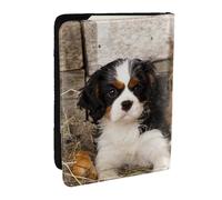 Wykjtwo Cachorros Cavalier King Charles Spaniel Pequeños, Funda para Pasaporte Cartera de Viaje de Cuero PU Funda para Pasaporte Fundas para Pasaporte 6,5 Pulgadas