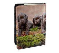 Wykjtwo Cachorros Labrador Familia Cachorros Pequeños Marrón, Funda para Pasaporte Cartera de Viaje de Cuero PU Funda para Pasaporte Fundas para Pasaporte 6,5 Pulgadas