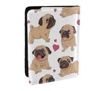 Wykjtwo Cachorros Pugs Divertidos Dibujos Animados, Funda para Pasaporte Cartera de Viaje de Cuero PU Funda para Pasaporte Fundas para Pasaporte 6,5 Pulgadas