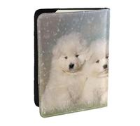 Wykjtwo Cachorros Samoyedo Perros Blancos Familia Samoyedo Pequeño, Funda para Pasaporte Cartera de Viaje de Cuero PU Funda para Pasaporte Fundas para Pasaporte 6,5 Pulgadas