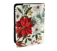 Wykjtwo Campana navideña Floral con flor de Pascua navideña, Funda para Pasaporte Cartera de Viaje de Cuero PU Funda para Pasaporte Fundas para Pasaporte 6,5 Pulgadas