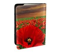 Wykjtwo Campo de Amapolas al Atardecer, Funda para Pasaporte Cartera de Viaje de Cuero PU Funda para Pasaporte Fundas para Pasaporte 6,5 Pulgadas