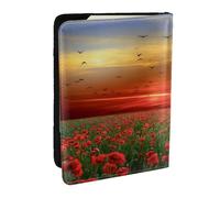 Wykjtwo Campo de Flores de Amapola roja al Atardecer Impreso, Funda para Pasaporte Cartera de Viaje de Cuero PU Funda para Pasaporte Fundas para Pasaporte 6,5 Pulgadas